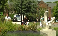 A scene outside the library facing the Careers Service