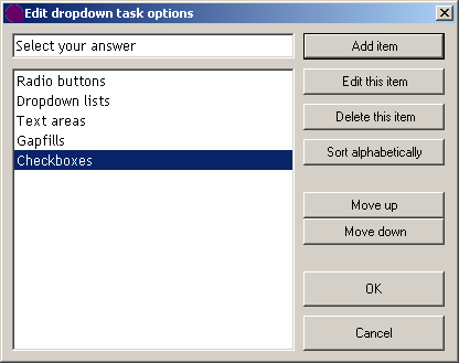 Dropdown list options page