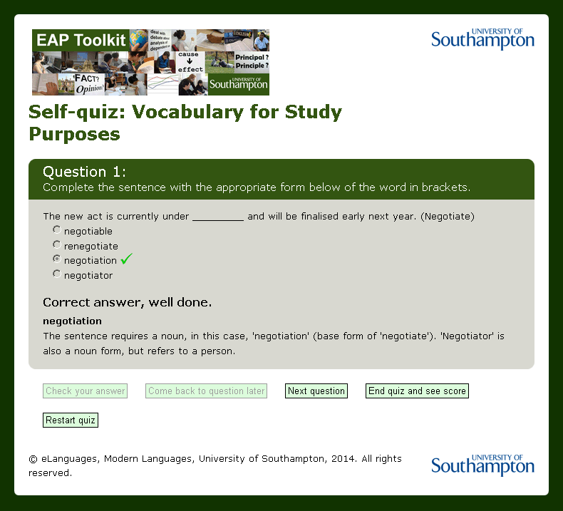 Updated version of the answers to the first question of the quiz