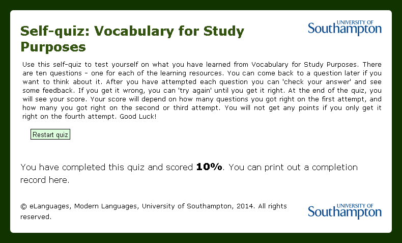 Original version of the final page of the quiz